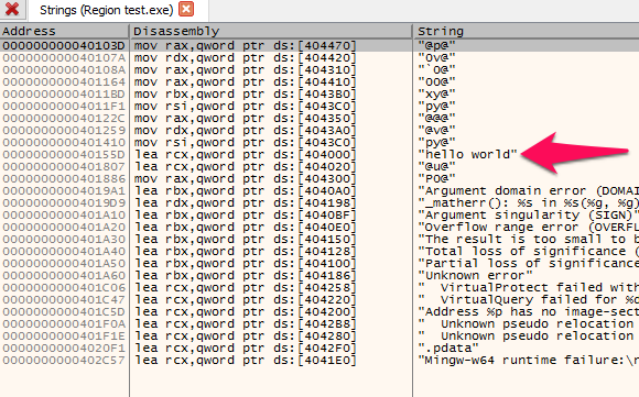 x64dbg: only “hello world” shown